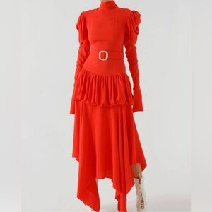 Matériel Midi Red Long Sleeve Dress